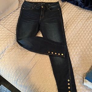 White House black market dark mid rise jeans, size 4